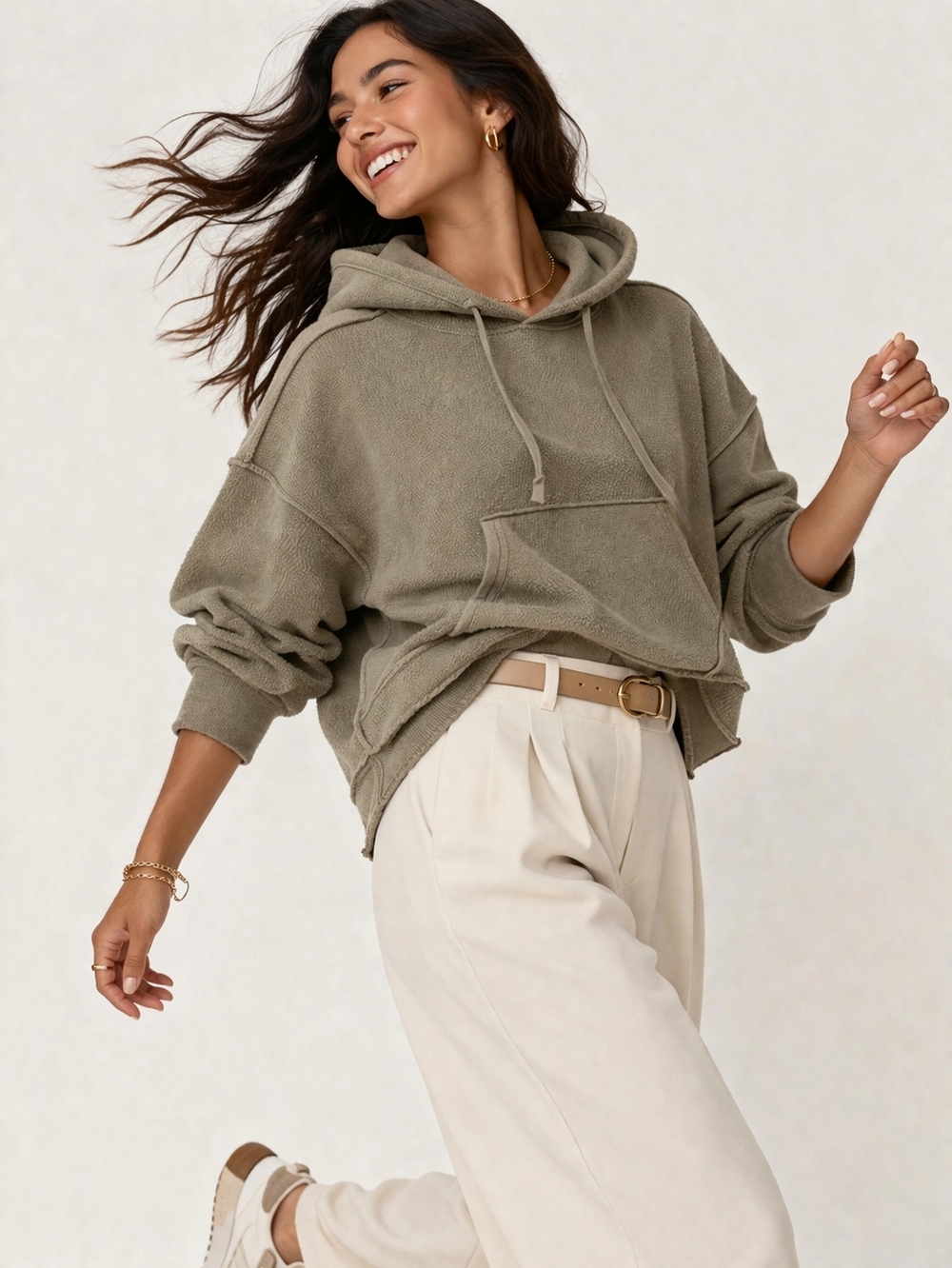 New in by Very J Olive Green Relaxed Fleece Hoodie